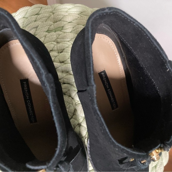 French Connection Black Suede Front Zipper Block Heel Ankle Boots - Picture 6 of 8